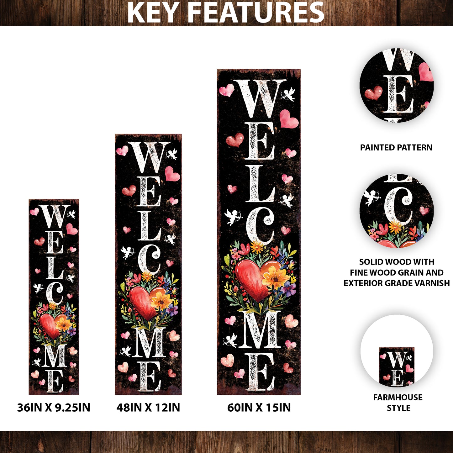 Welcome Valentine’s Day Porch Sign | Wooden Entryway Decor | UV Print | Front Porch Plaque | Romantic Home Decor | 3 Sizes