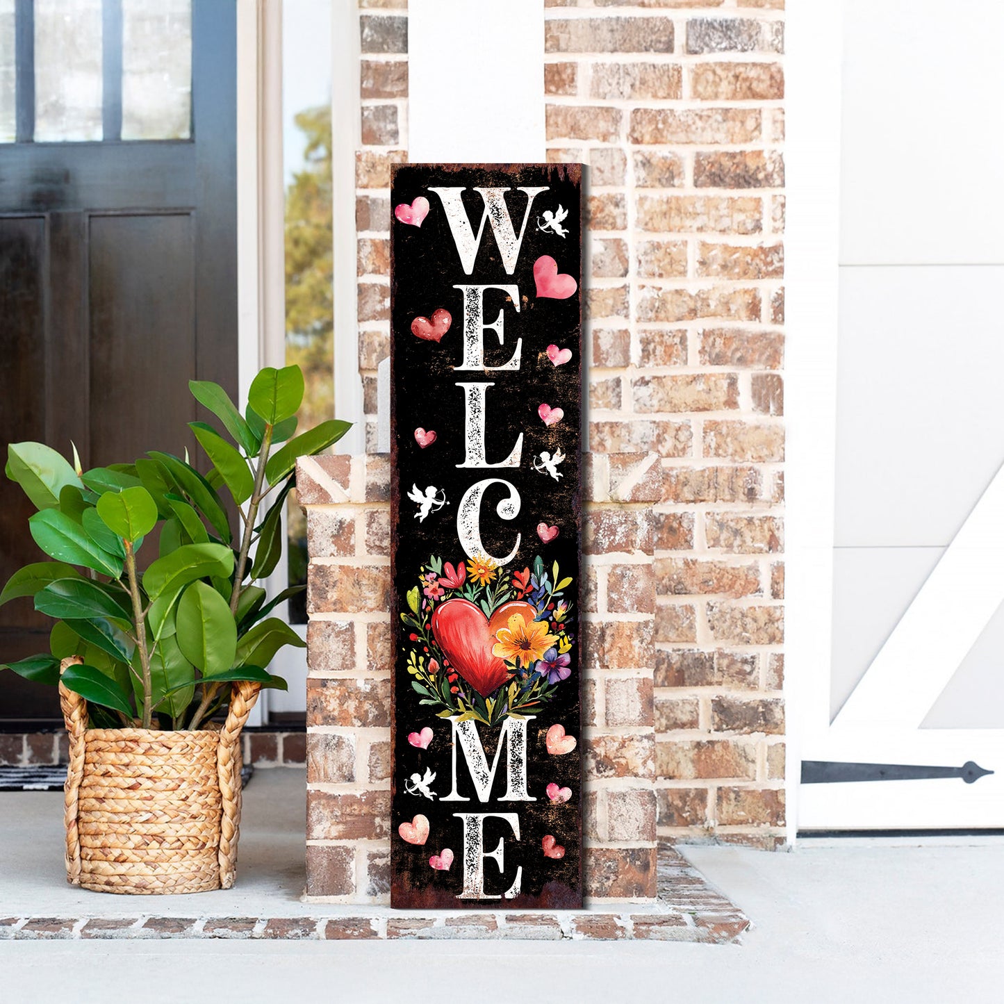 Welcome Valentine’s Day Porch Sign | Wooden Entryway Decor | UV Print | Front Porch Plaque | Romantic Home Decor | 3 Sizes