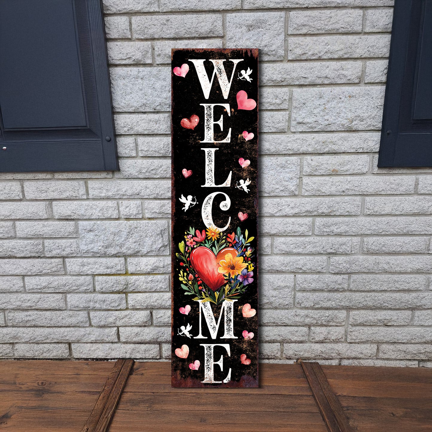 Welcome Valentine’s Day Porch Sign | Wooden Entryway Decor | UV Print | Front Porch Plaque | Romantic Home Decor | 3 Sizes