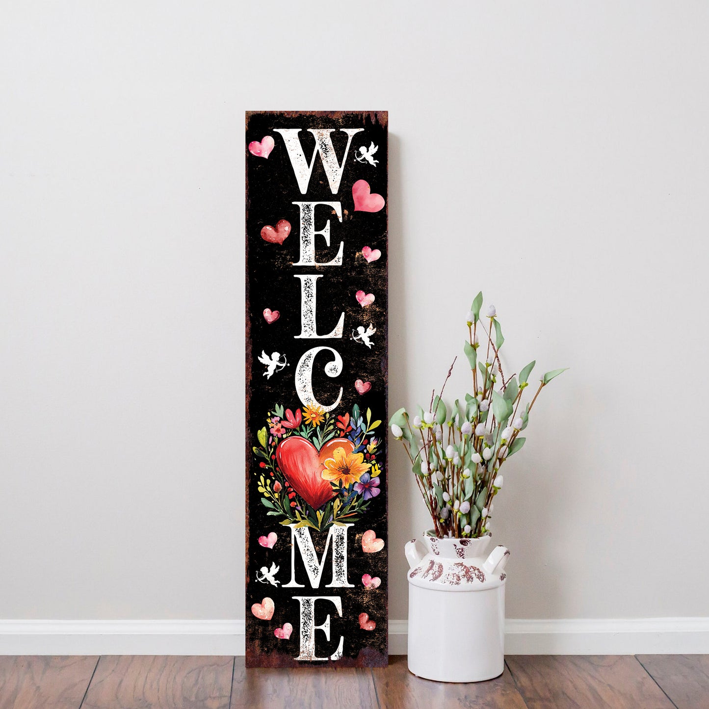 Welcome Valentine’s Day Porch Sign | Wooden Entryway Decor | UV Print | Front Porch Plaque | Romantic Home Decor | 3 Sizes