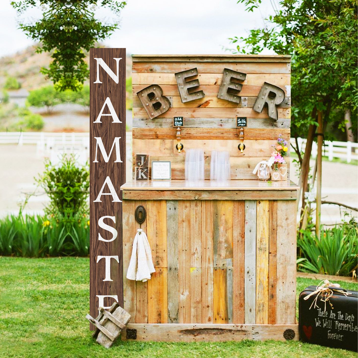 Namaste Wooden Porch Sign - Rustic 72" Welcome Decor - Mindful Home Entryway Gift Fun Door Sign