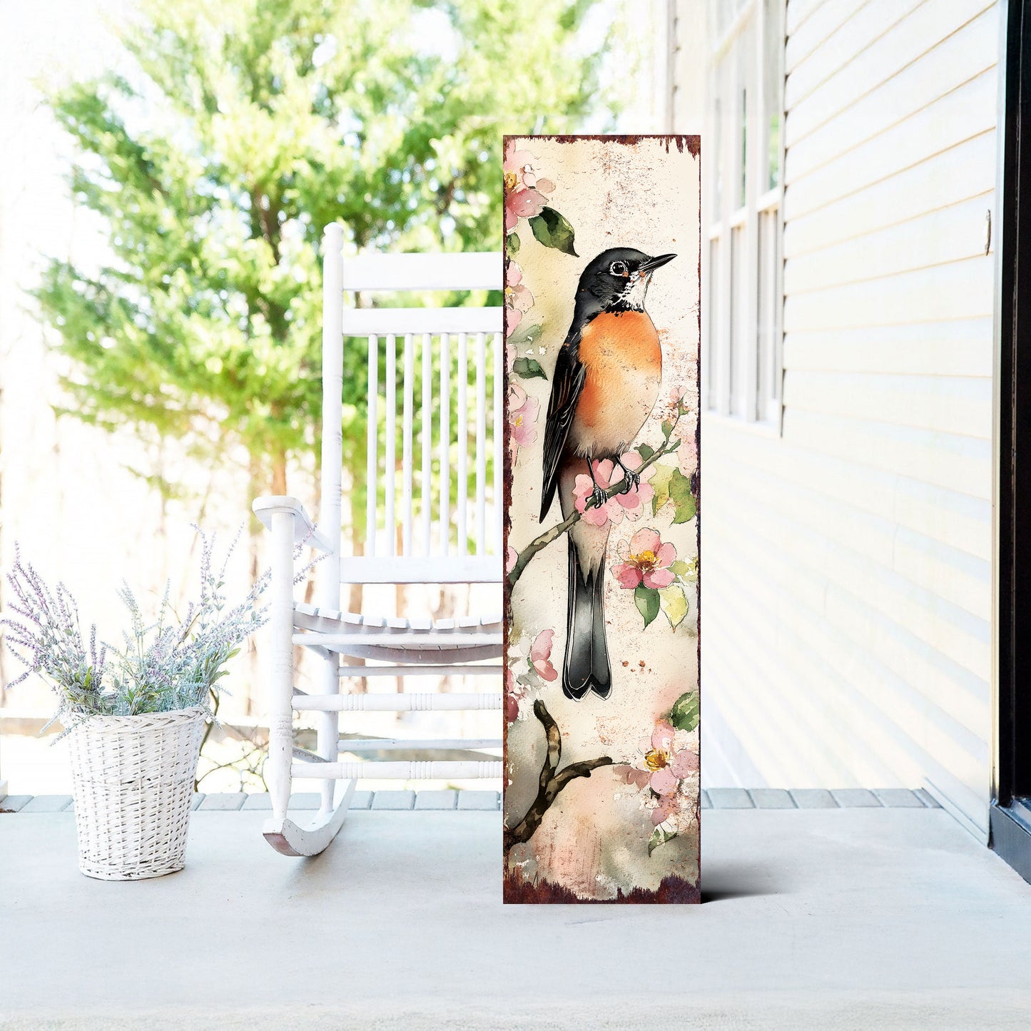 Spring American Robin Porch Sign | Wooden Entryway Decor | UV Print | Front Porch Plaque | Seasonal Home Decor | 3 Sizes