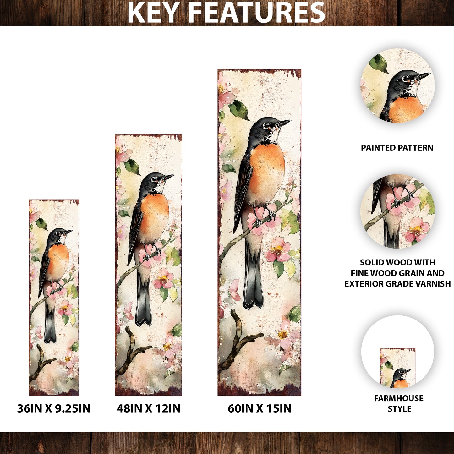 Spring American Robin Porch Sign | Wooden Entryway Decor | UV Print | Front Porch Plaque | Seasonal Home Decor | 3 Sizes