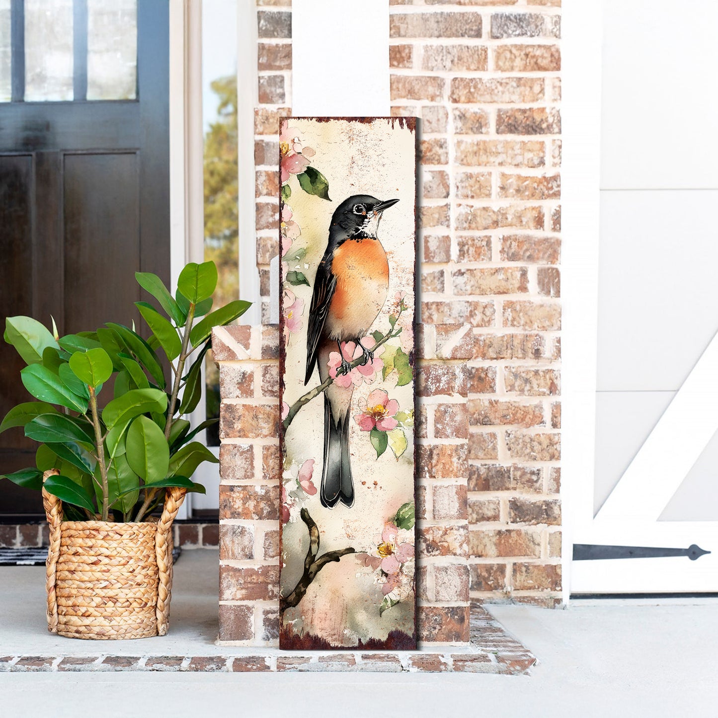 Spring American Robin Porch Sign | Wooden Entryway Decor | UV Print | Front Porch Plaque | Seasonal Home Decor | 3 Sizes