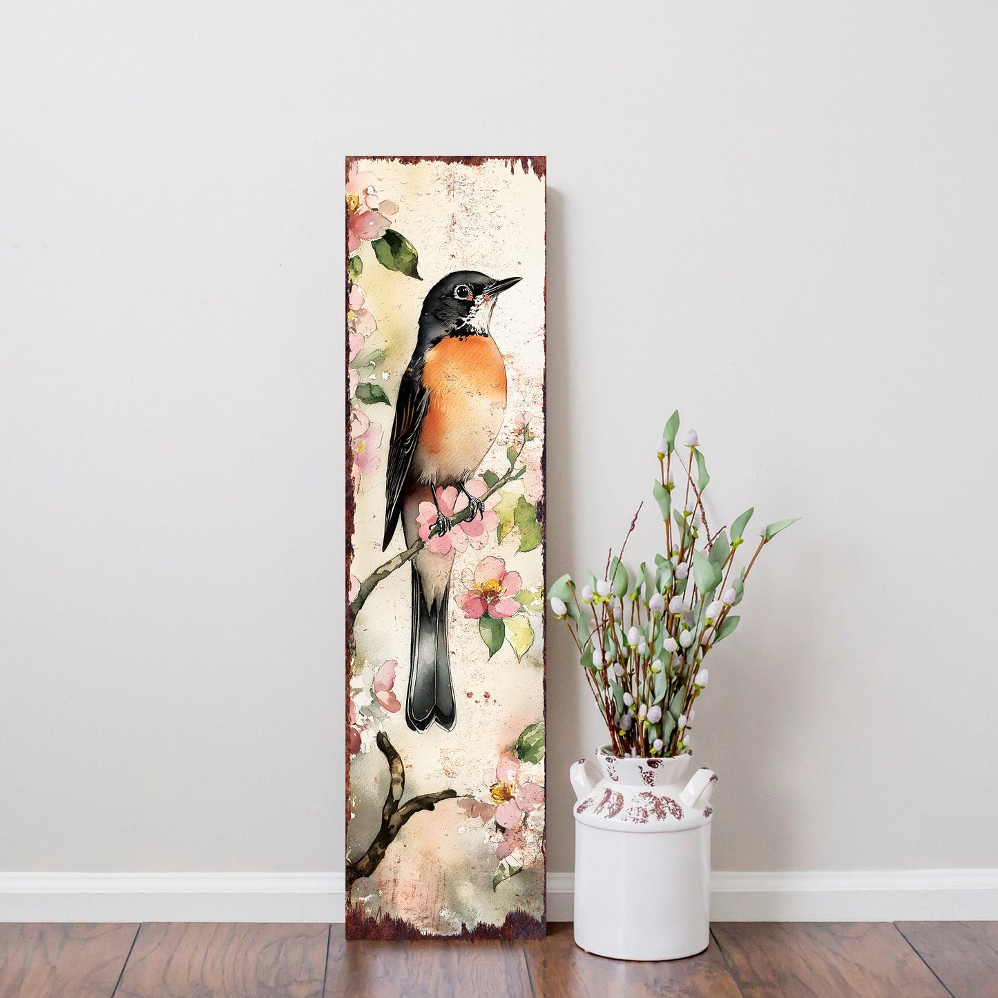 Spring American Robin Porch Sign | Wooden Entryway Decor | UV Print | Front Porch Plaque | Seasonal Home Decor | 3 Sizes