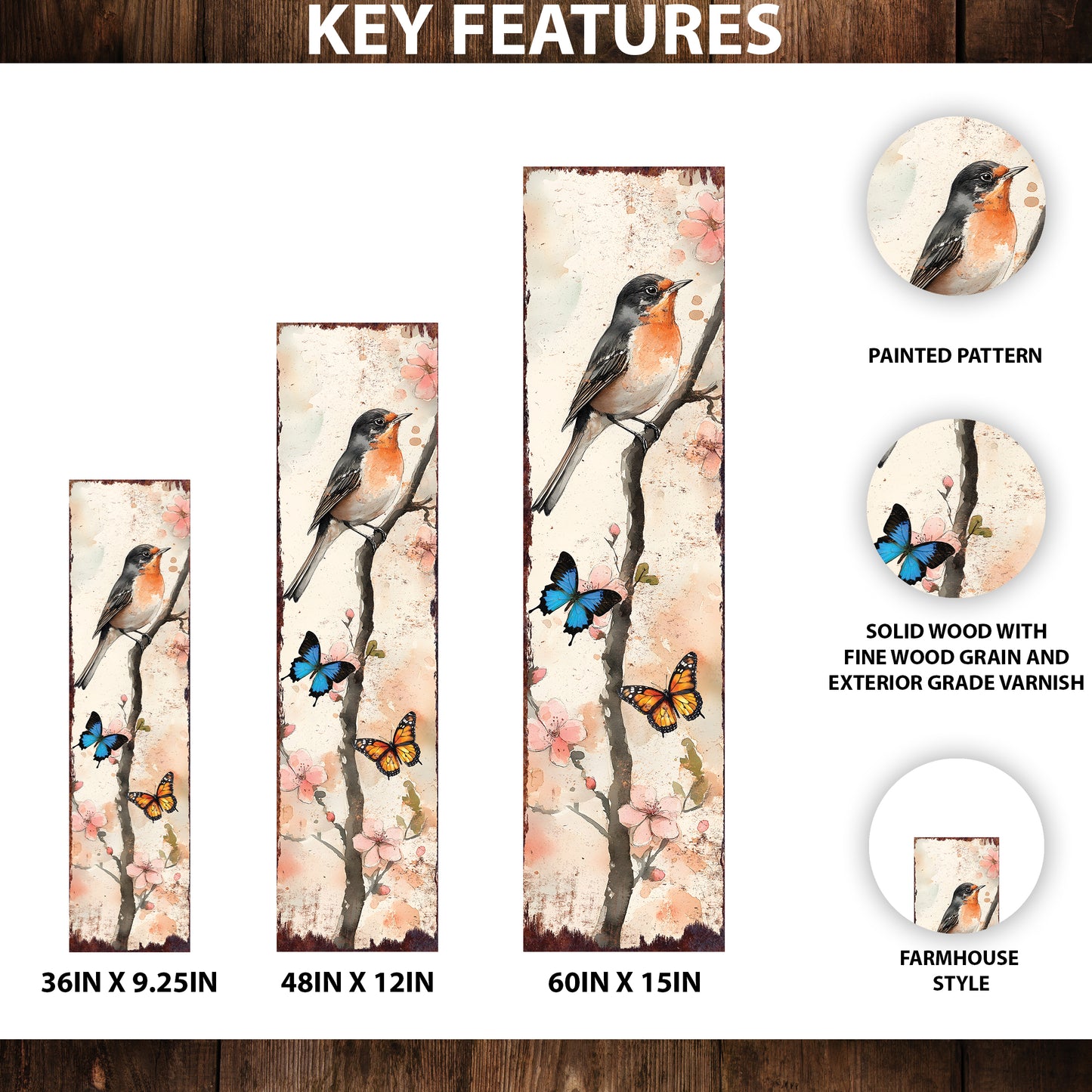 Spring American Robin Porch Sign | Wooden Entryway Decor | UV Print | Front Porch Plaque | Seasonal Home Decor | 3 Sizes
