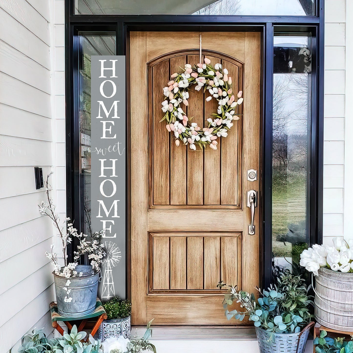 72in Home Sweet Home Porch Sign | Everyday Rustic Wood Front Door Decor | Farmhouse Porch Sign Decorations | Patio Decor | Wooden Decor