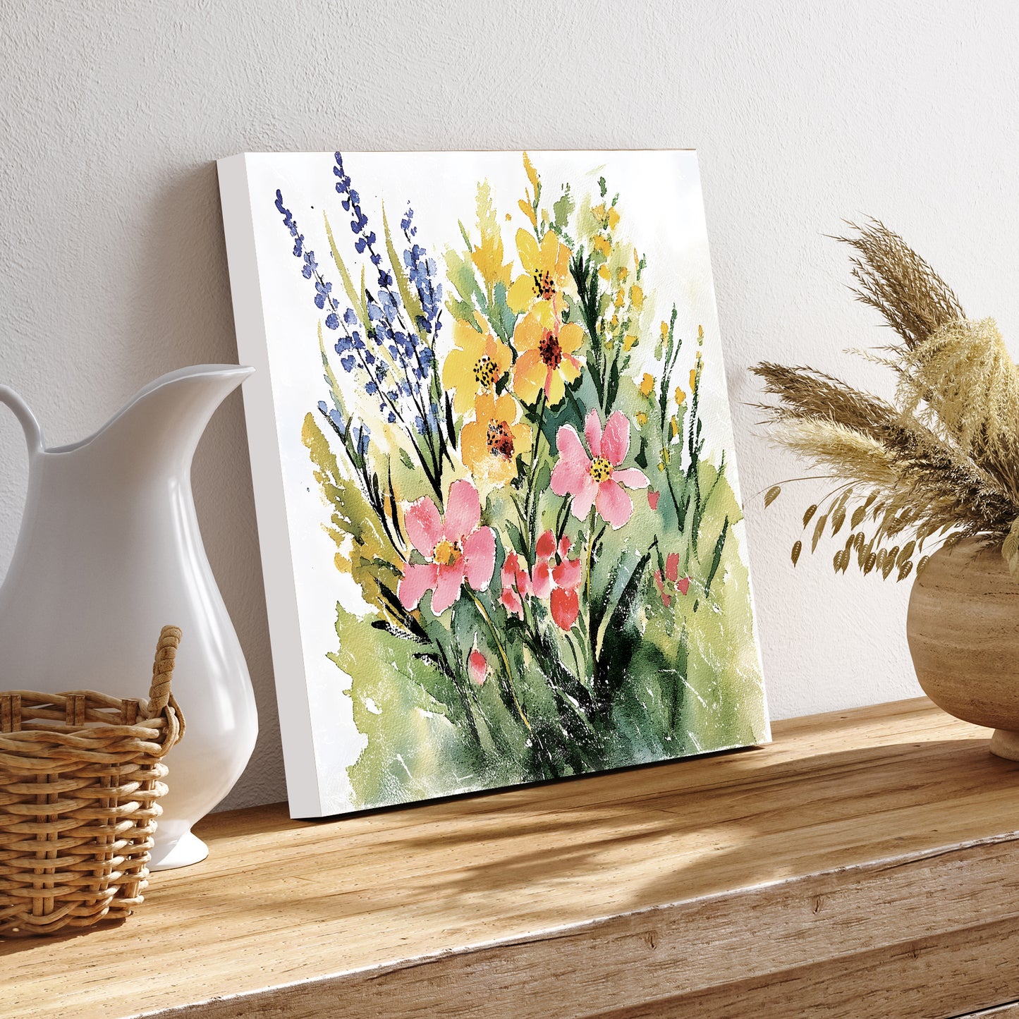 Spring Wildflowers Wall Decor Art | UV Print Canvas | Watercolor Style Indoor Wall Art | 3 Sizes