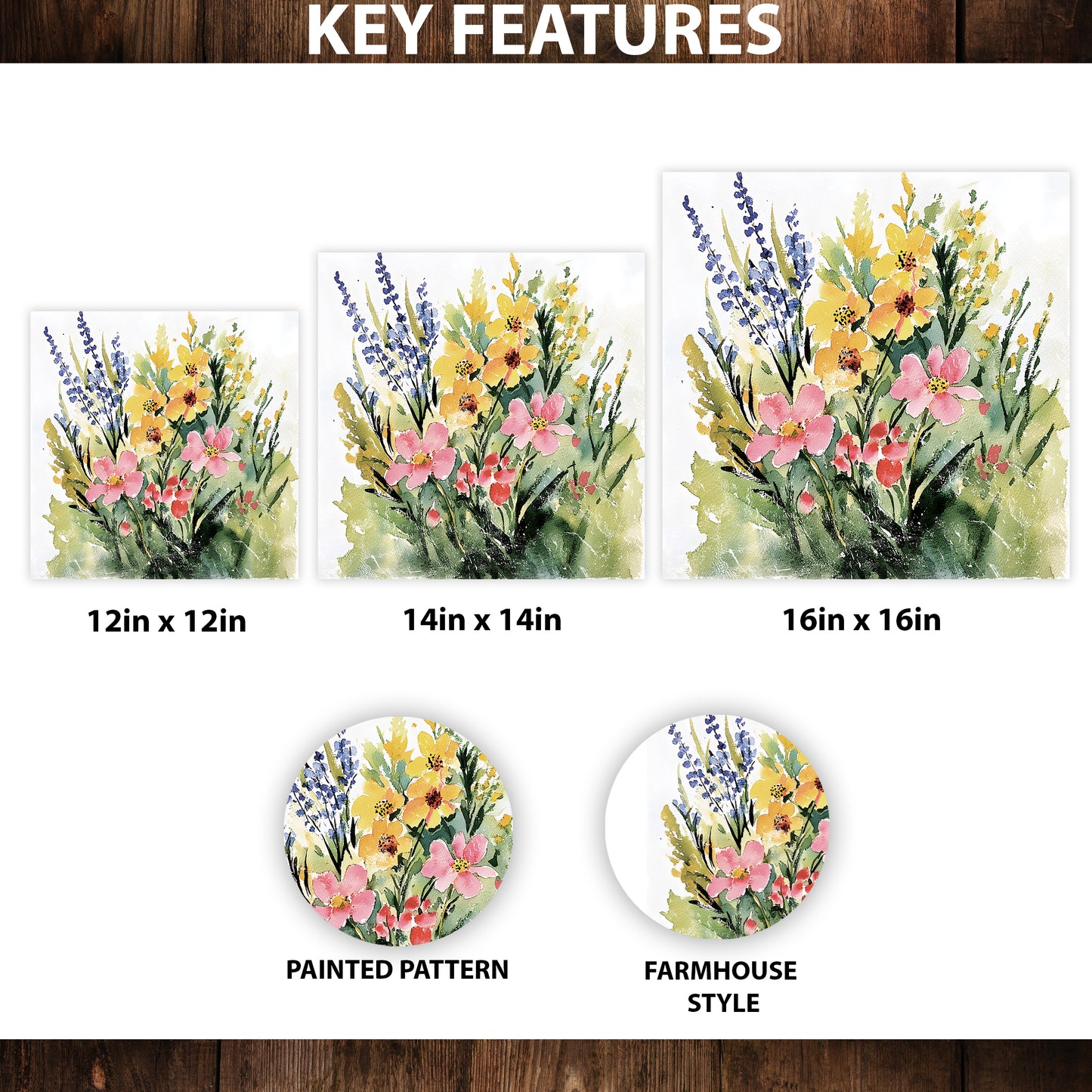 Spring Wildflowers Wall Decor Art | UV Print Canvas | Watercolor Style Indoor Wall Art | 3 Sizes