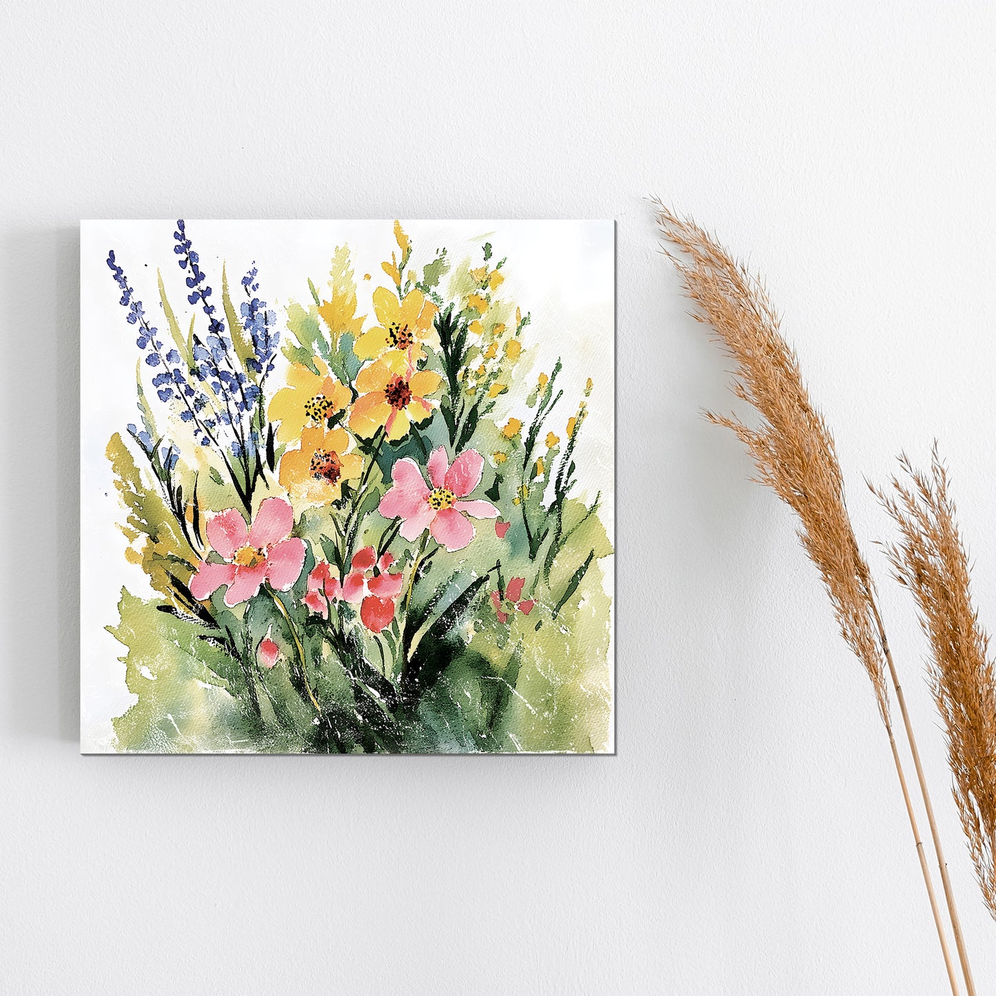 Spring Wildflowers Wall Decor Art | UV Print Canvas | Watercolor Style Indoor Wall Art | 3 Sizes