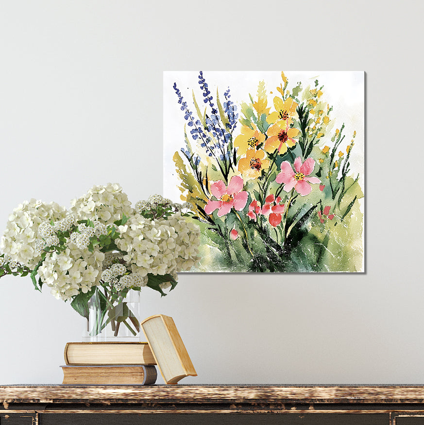 Spring Wildflowers Wall Decor Art | UV Print Canvas | Watercolor Style Indoor Wall Art | 3 Sizes