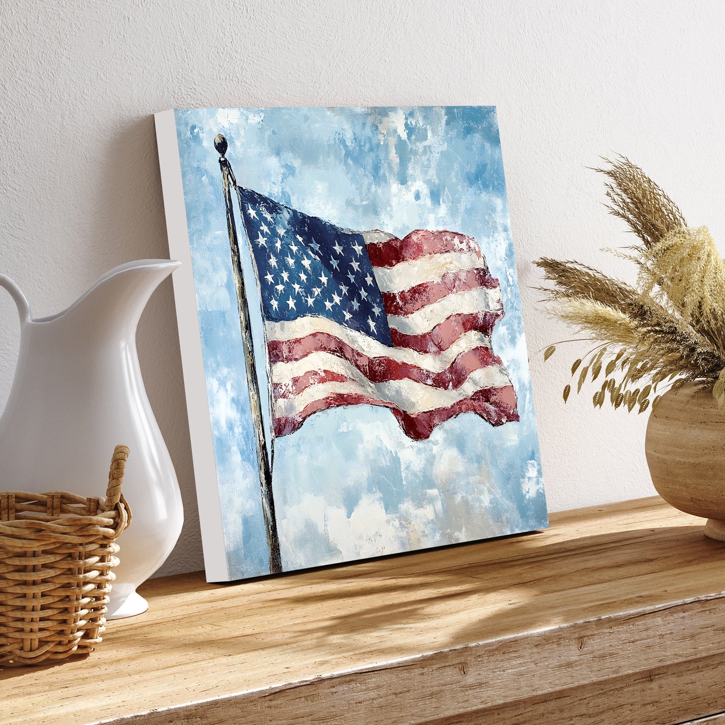 4th of July USA Flag Wall Decor Art | UV Print Canvas | Oil Paint Style Indoor Wall Art | 3 Sizes