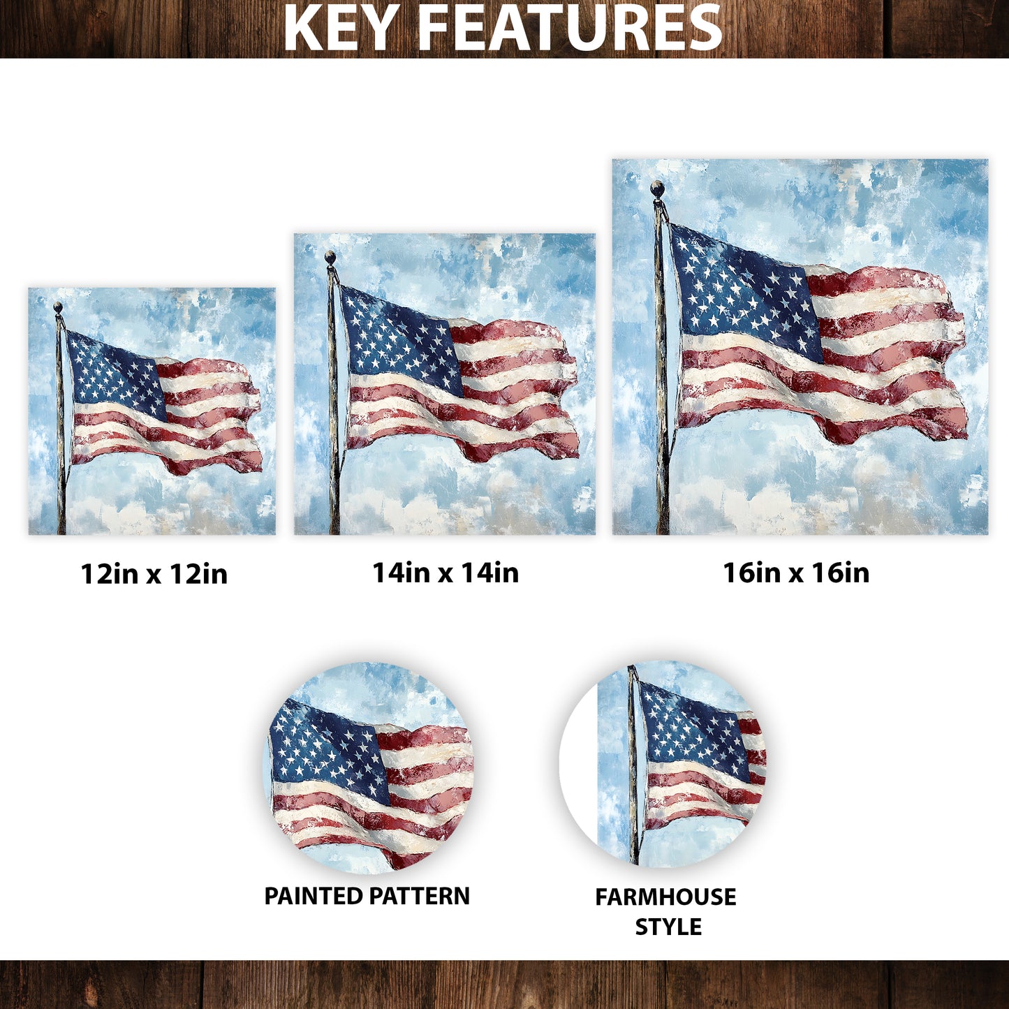 4th of July USA Flag Wall Decor Art | UV Print Canvas | Oil Paint Style Indoor Wall Art | 3 Sizes