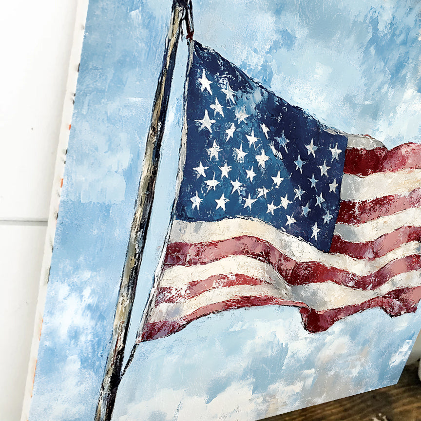 4th of July USA Flag Wall Decor Art | UV Print Canvas | Oil Paint Style Indoor Wall Art | 3 Sizes