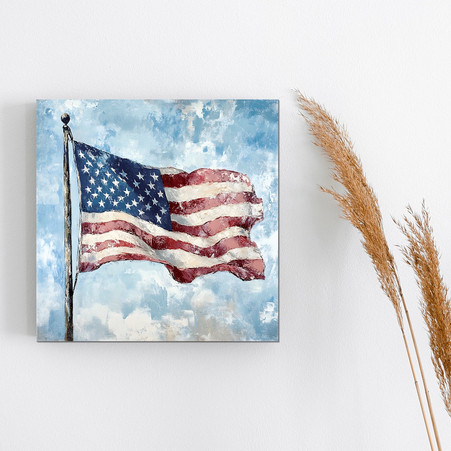 4th of July USA Flag Wall Decor Art | UV Print Canvas | Oil Paint Style Indoor Wall Art | 3 Sizes