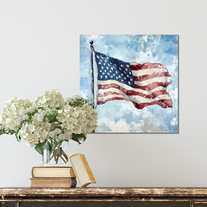 4th of July USA Flag Wall Decor Art | UV Print Canvas | Oil Paint Style Indoor Wall Art | 3 Sizes