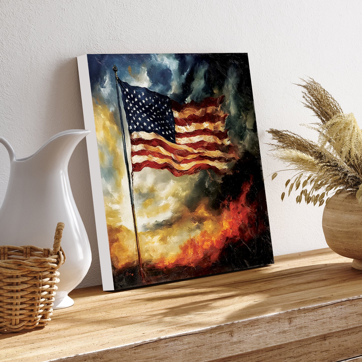 4th of July USA Flag Wall Decor Art | UV Print Canvas | Oil Paint Style Indoor Wall Art | 3 Sizes