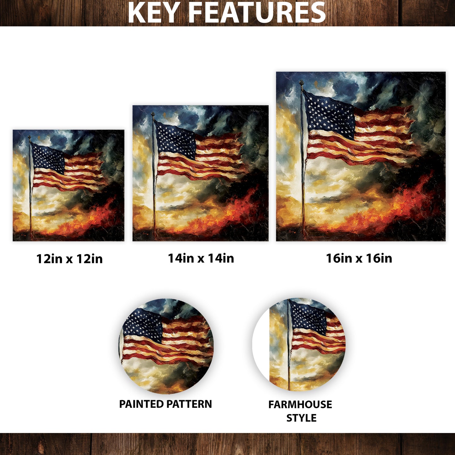 4th of July USA Flag Wall Decor Art | UV Print Canvas | Oil Paint Style Indoor Wall Art | 3 Sizes