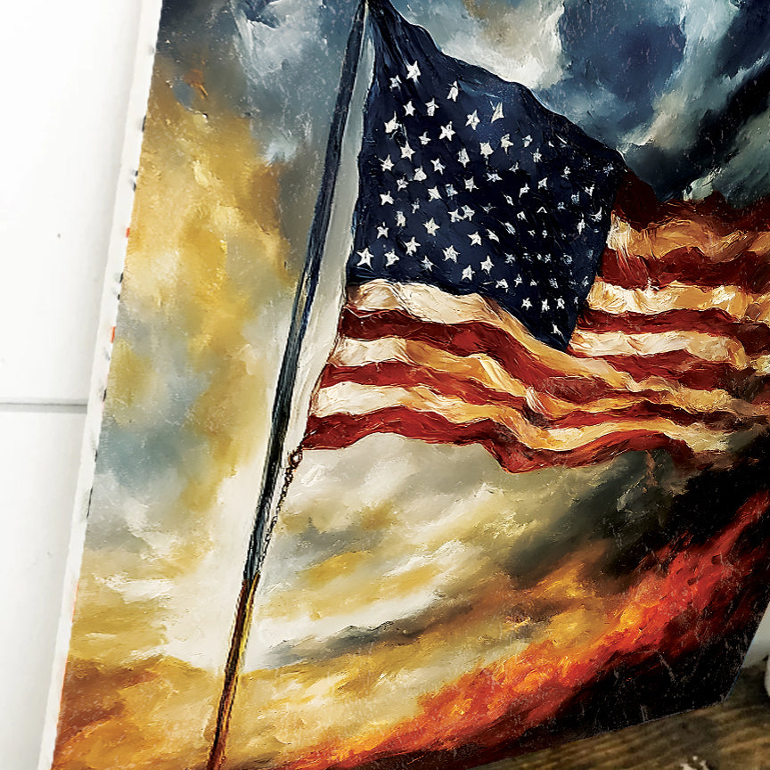 4th of July USA Flag Wall Decor Art | UV Print Canvas | Oil Paint Style Indoor Wall Art | 3 Sizes