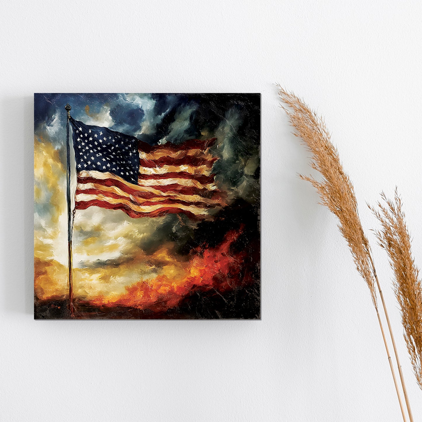 4th of July USA Flag Wall Decor Art | UV Print Canvas | Oil Paint Style Indoor Wall Art | 3 Sizes