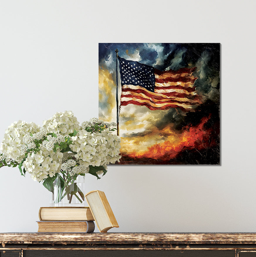 4th of July USA Flag Wall Decor Art | UV Print Canvas | Oil Paint Style Indoor Wall Art | 3 Sizes