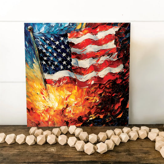 4th of July USA Flag Wall Decor Art | UV Print Canvas | Oil Paint Style Indoor Wall Art | 3 Sizes