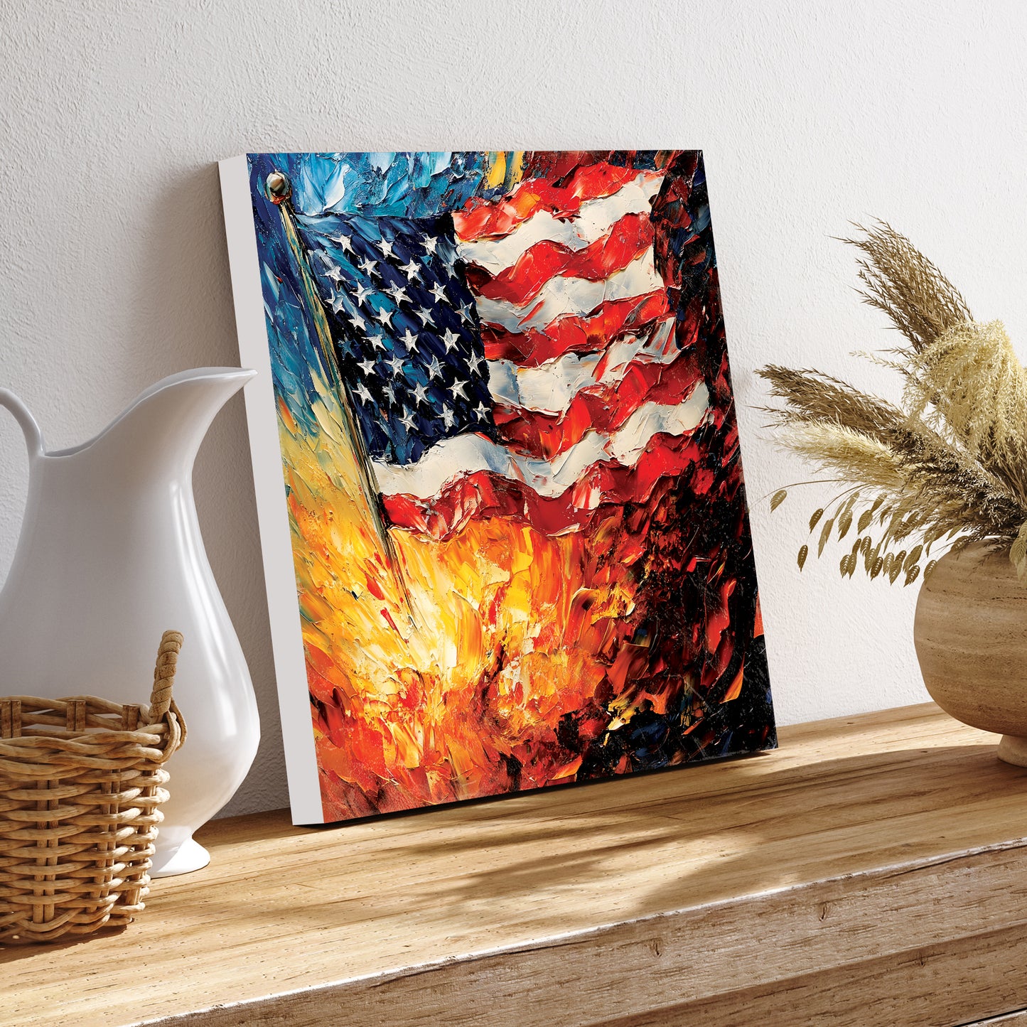 4th of July USA Flag Wall Decor Art | UV Print Canvas | Oil Paint Style Indoor Wall Art | 3 Sizes