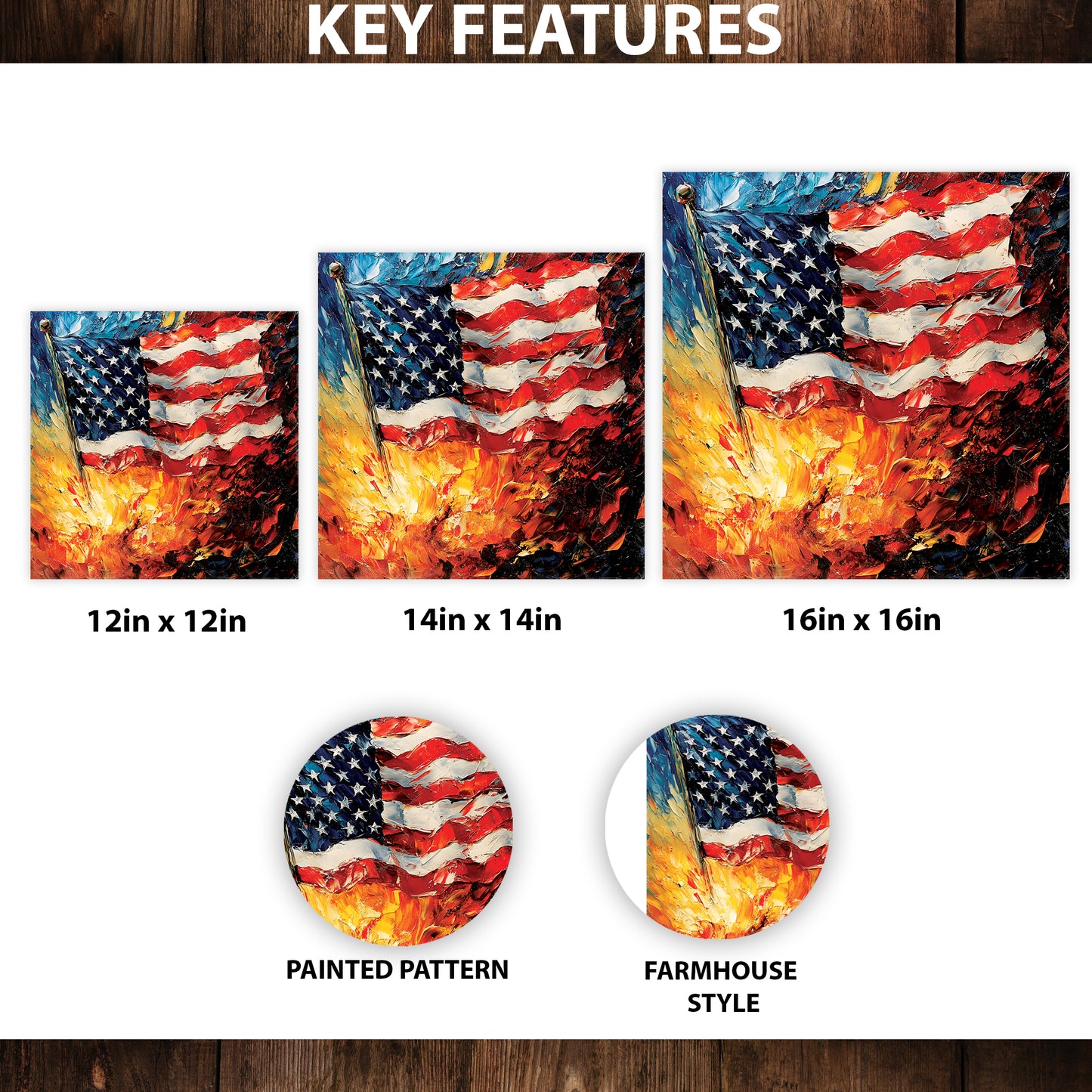 4th of July USA Flag Wall Decor Art | UV Print Canvas | Oil Paint Style Indoor Wall Art | 3 Sizes
