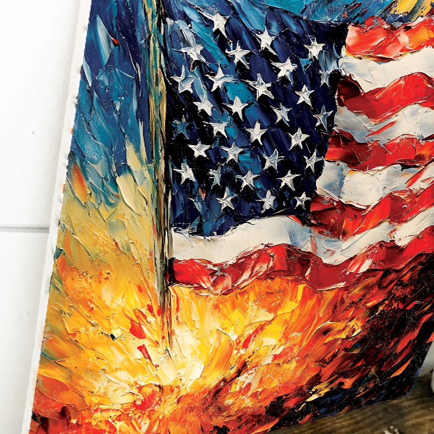 4th of July USA Flag Wall Decor Art | UV Print Canvas | Oil Paint Style Indoor Wall Art | 3 Sizes