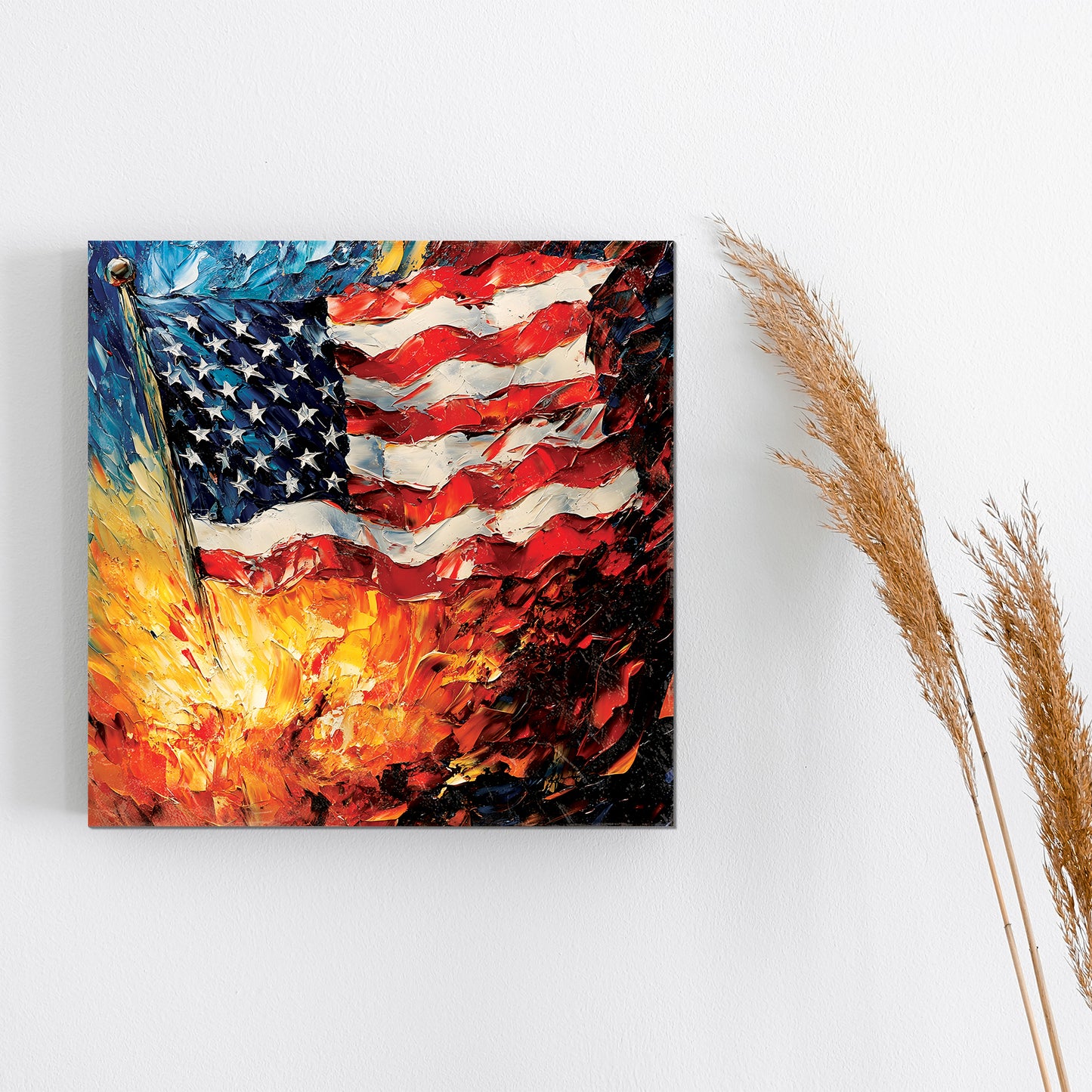 4th of July USA Flag Wall Decor Art | UV Print Canvas | Oil Paint Style Indoor Wall Art | 3 Sizes