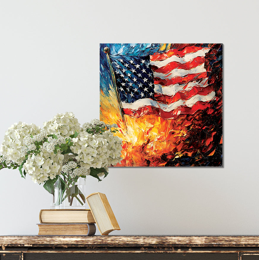 4th of July USA Flag Wall Decor Art | UV Print Canvas | Oil Paint Style Indoor Wall Art | 3 Sizes