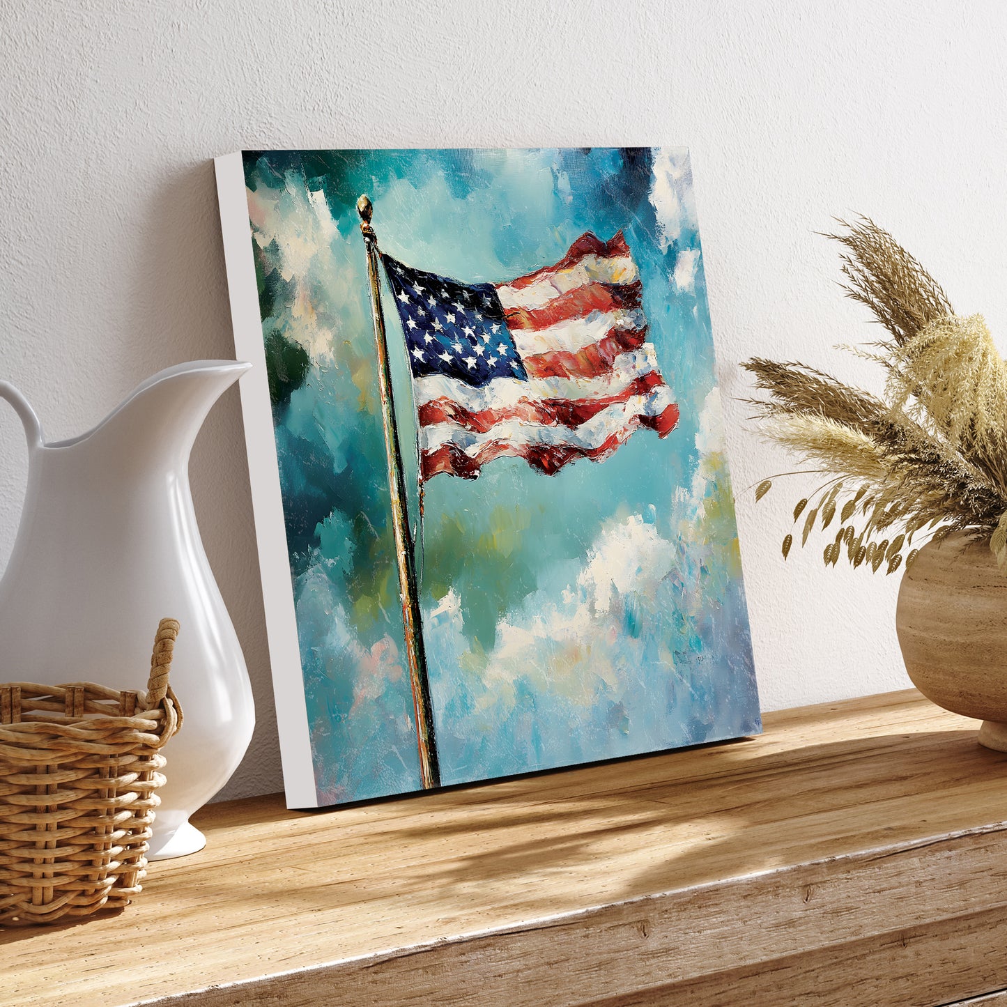 4th of July USA Flag Wall Decor Art | UV Print Canvas | Oil Paint Style Indoor Wall Art | 3 Sizes