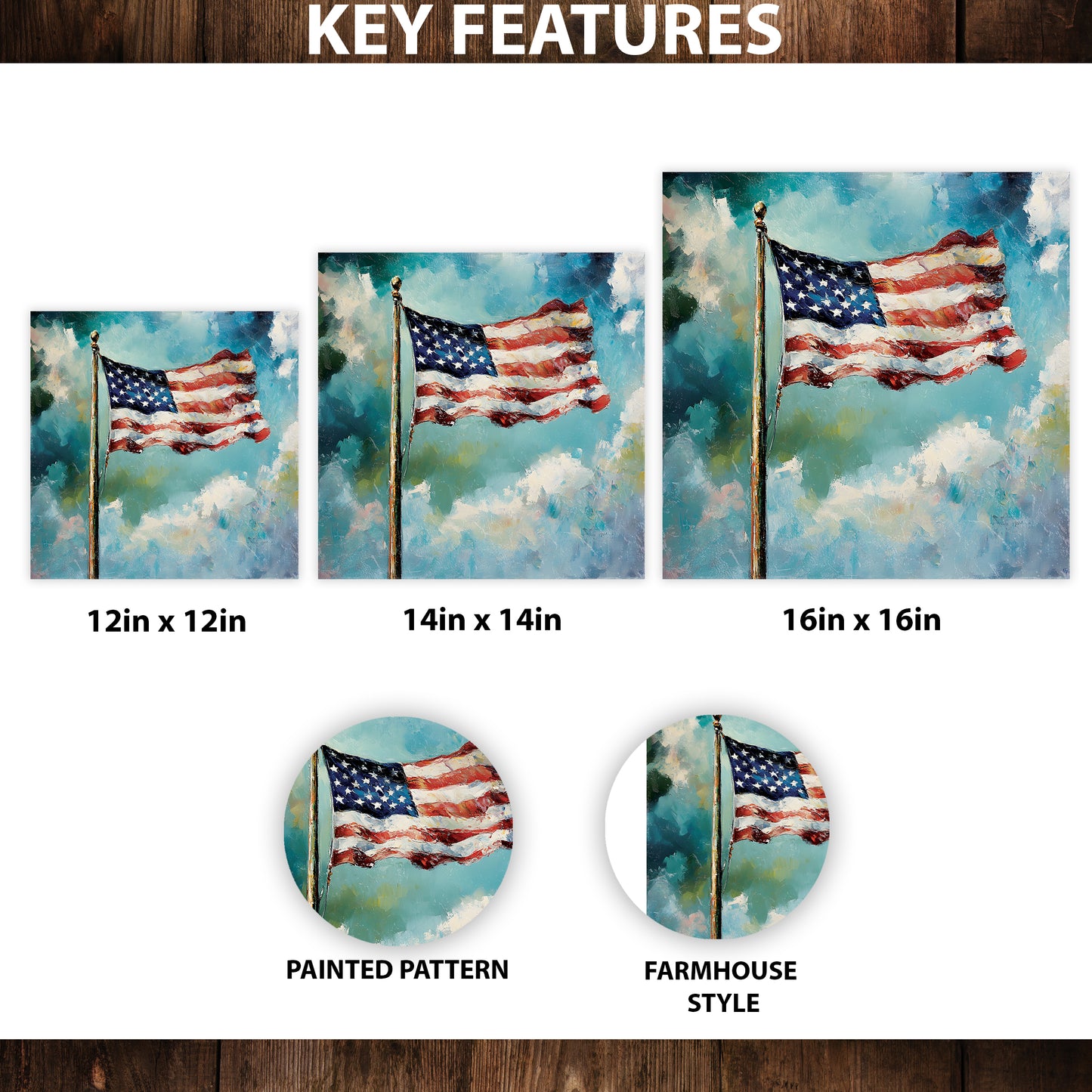 4th of July USA Flag Wall Decor Art | UV Print Canvas | Oil Paint Style Indoor Wall Art | 3 Sizes