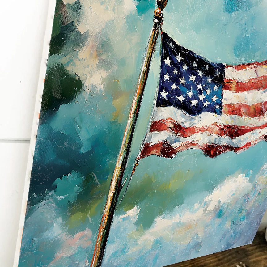 4th of July USA Flag Wall Decor Art | UV Print Canvas | Oil Paint Style Indoor Wall Art | 3 Sizes