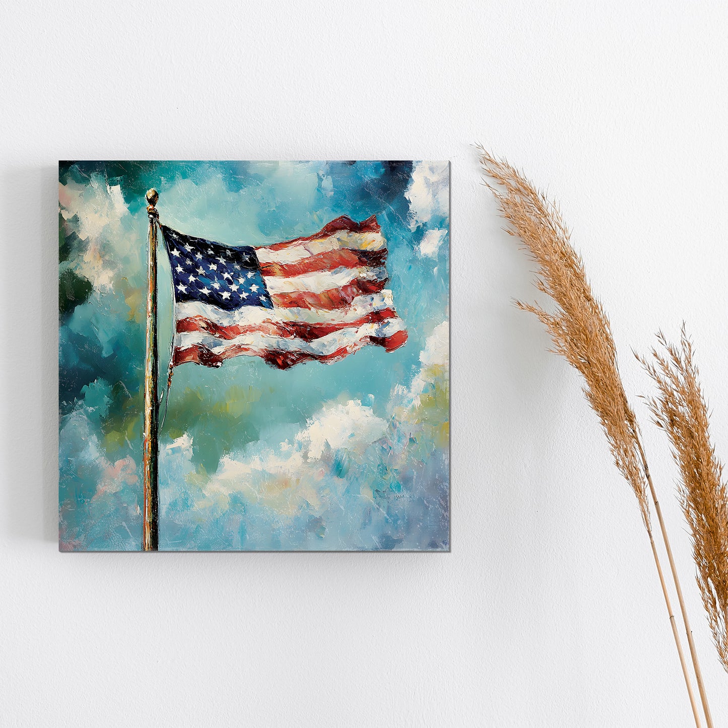 4th of July USA Flag Wall Decor Art | UV Print Canvas | Oil Paint Style Indoor Wall Art | 3 Sizes