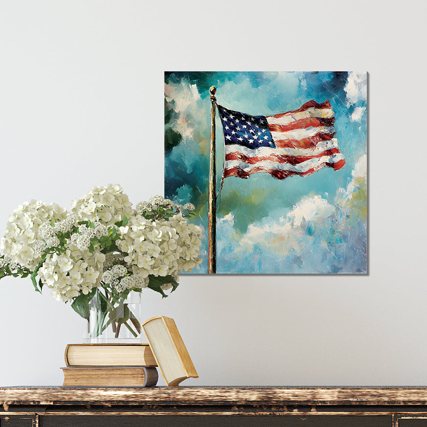 4th of July USA Flag Wall Decor Art | UV Print Canvas | Oil Paint Style Indoor Wall Art | 3 Sizes