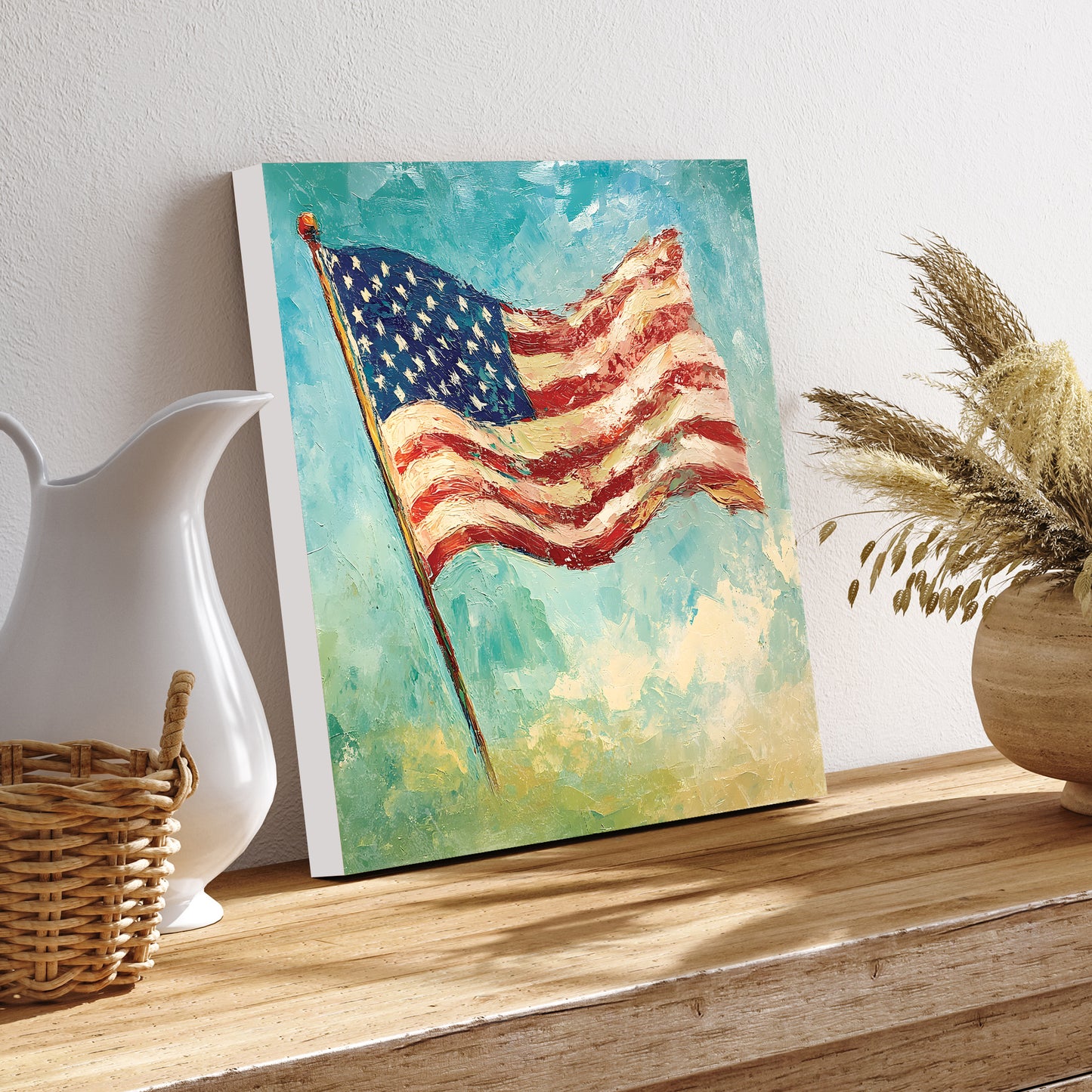 4th of July USA Flag Wall Decor Art | UV Print Canvas | Oil Paint Style Indoor Wall Art | 3 Sizes