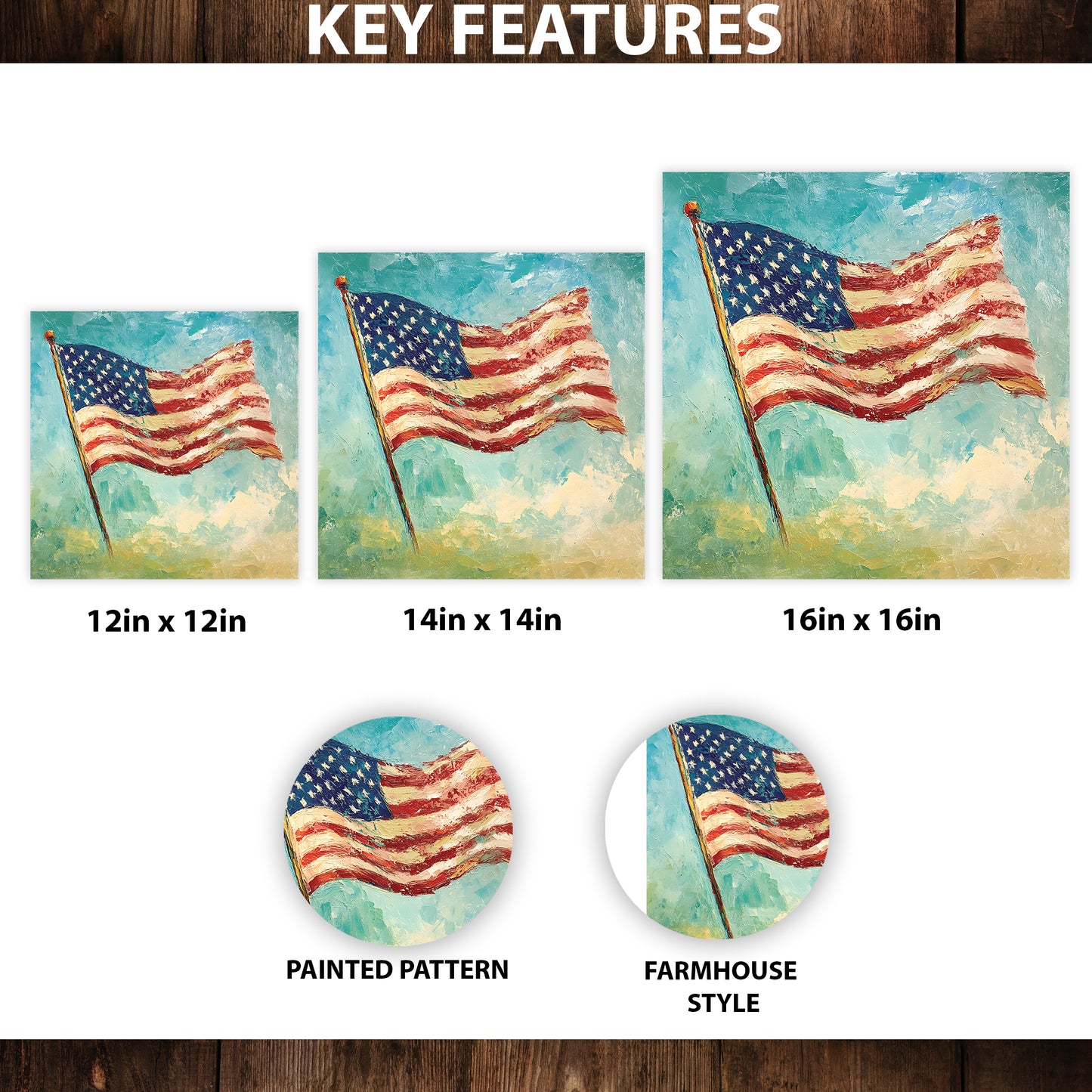 4th of July USA Flag Wall Decor Art | UV Print Canvas | Oil Paint Style Indoor Wall Art | 3 Sizes