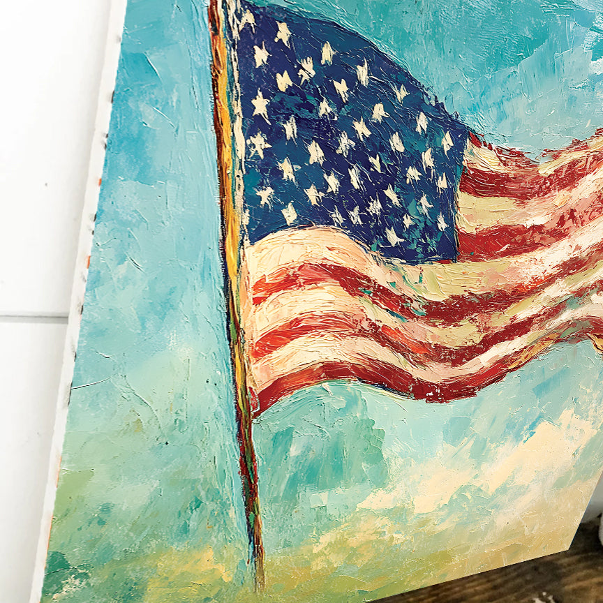 4th of July USA Flag Wall Decor Art | UV Print Canvas | Oil Paint Style Indoor Wall Art | 3 Sizes