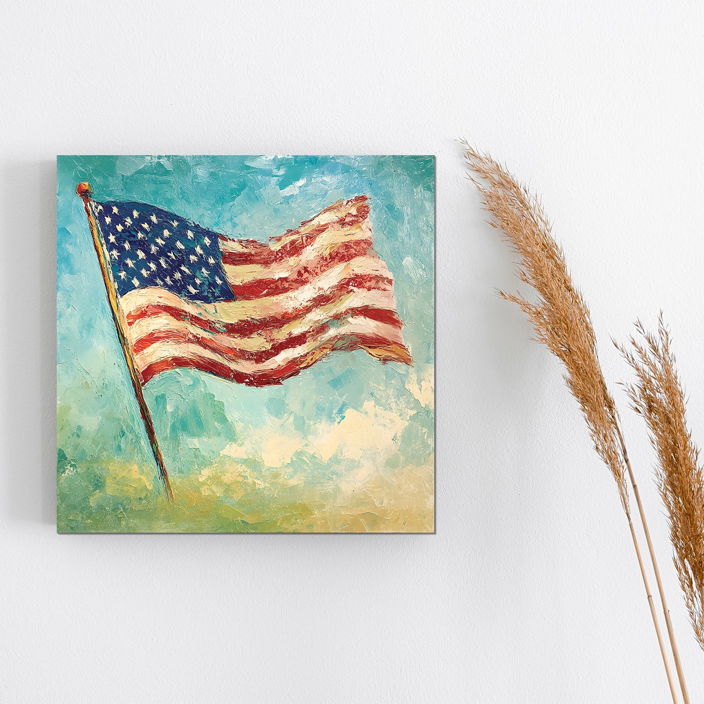 4th of July USA Flag Wall Decor Art | UV Print Canvas | Oil Paint Style Indoor Wall Art | 3 Sizes