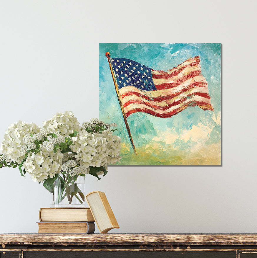 4th of July USA Flag Wall Decor Art | UV Print Canvas | Oil Paint Style Indoor Wall Art | 3 Sizes