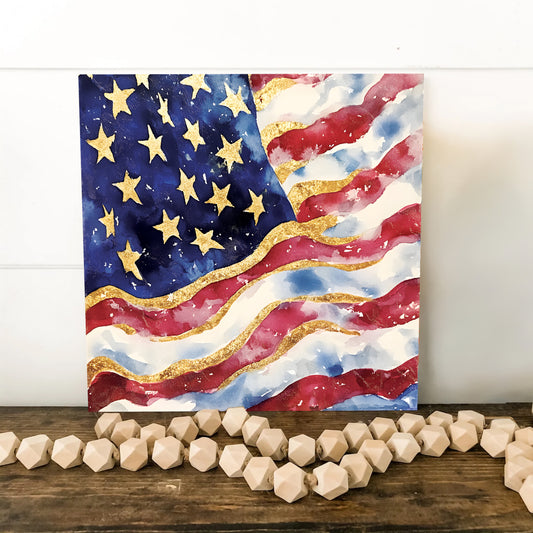 4th of July USA Flag Wall Decor Art | UV Print Canvas | Watercolor Paint Style Indoor Wall Art | 3 Sizes