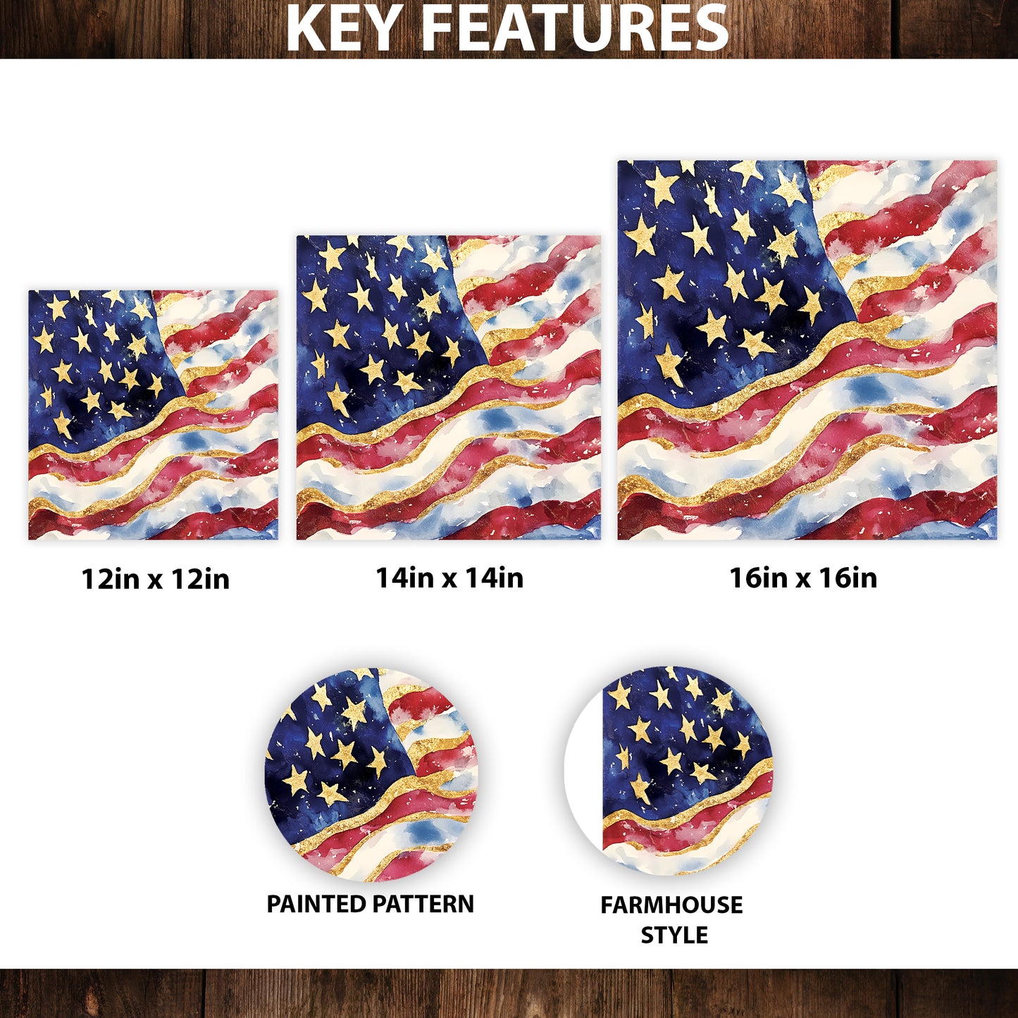 4th of July USA Flag Wall Decor Art | UV Print Canvas | Watercolor Paint Style Indoor Wall Art | 3 Sizes