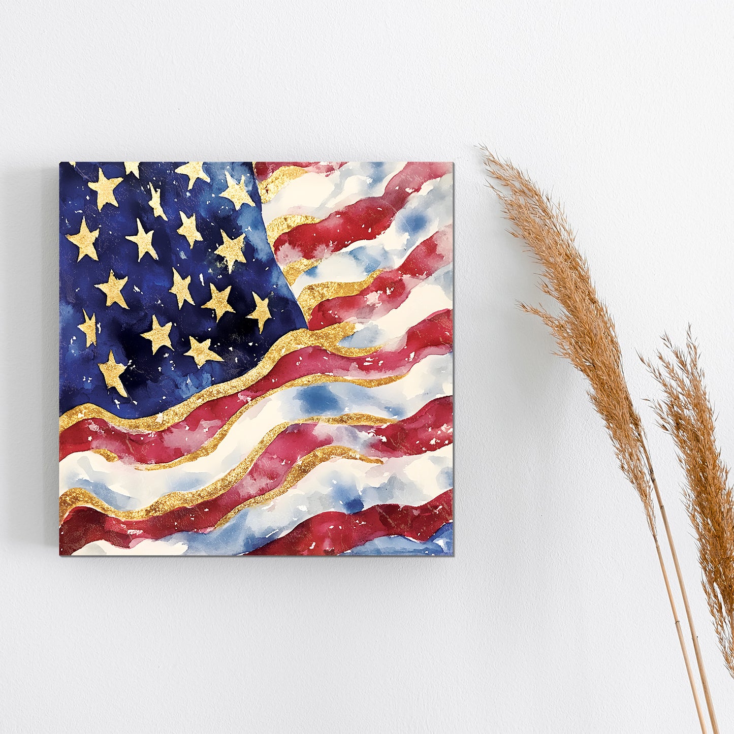 4th of July USA Flag Wall Decor Art | UV Print Canvas | Watercolor Paint Style Indoor Wall Art | 3 Sizes
