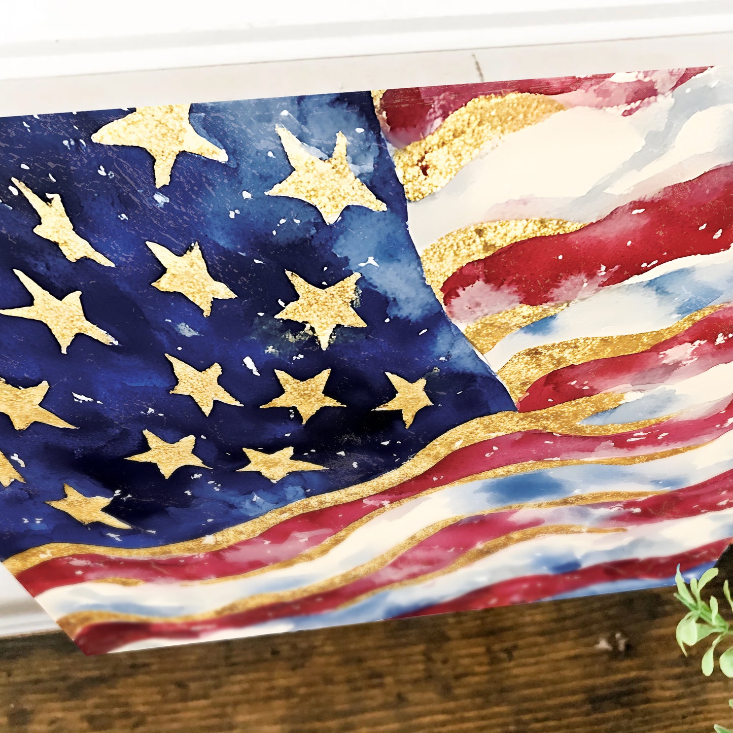 4th of July USA Flag Wall Decor Art | UV Print Canvas | Watercolor Paint Style Indoor Wall Art | 3 Sizes