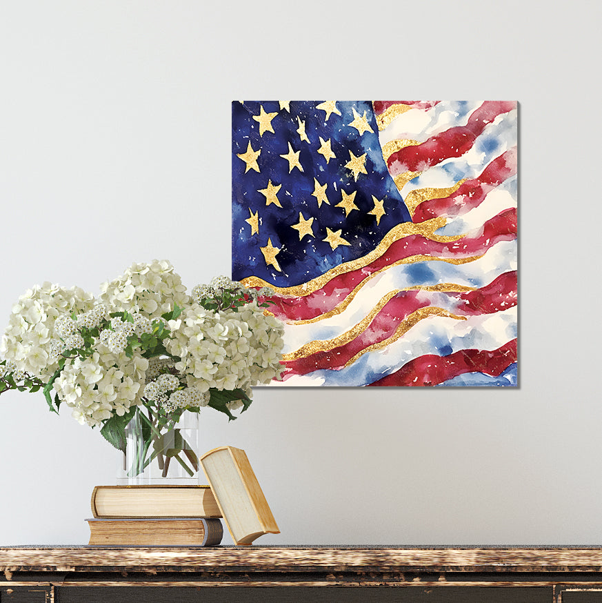 4th of July USA Flag Wall Decor Art | UV Print Canvas | Watercolor Paint Style Indoor Wall Art | 3 Sizes