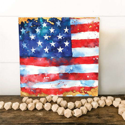 4th of July USA Flag Wall Decor Art | UV Print Canvas | Watercolor Paint Style Indoor Wall Art | 3 Sizes