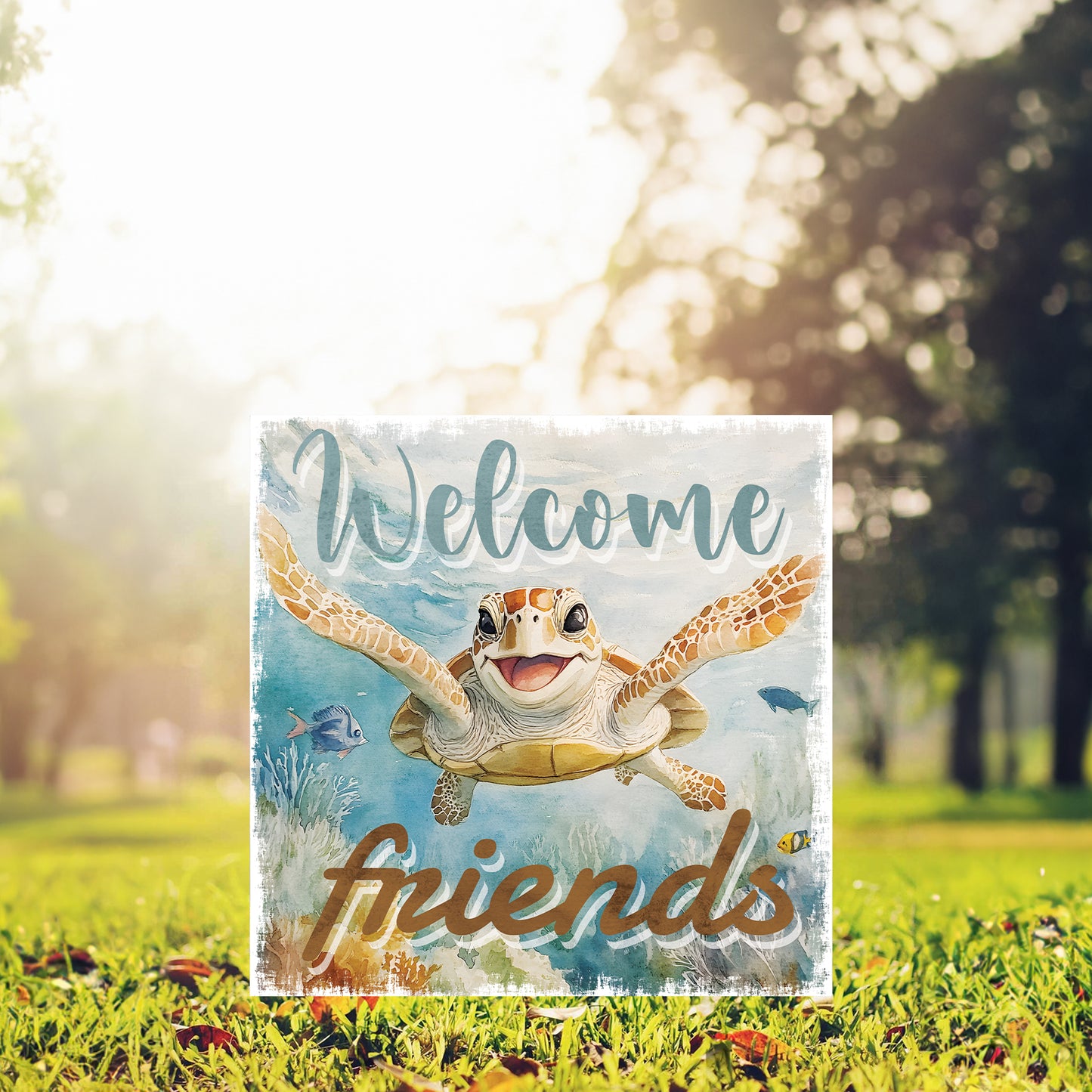 Ocean Turtle Garden Stake | UV Print | Coastal Welcome Sign for Garden Yard Decor | Beach Outdoor Decoration | 2 Sizes