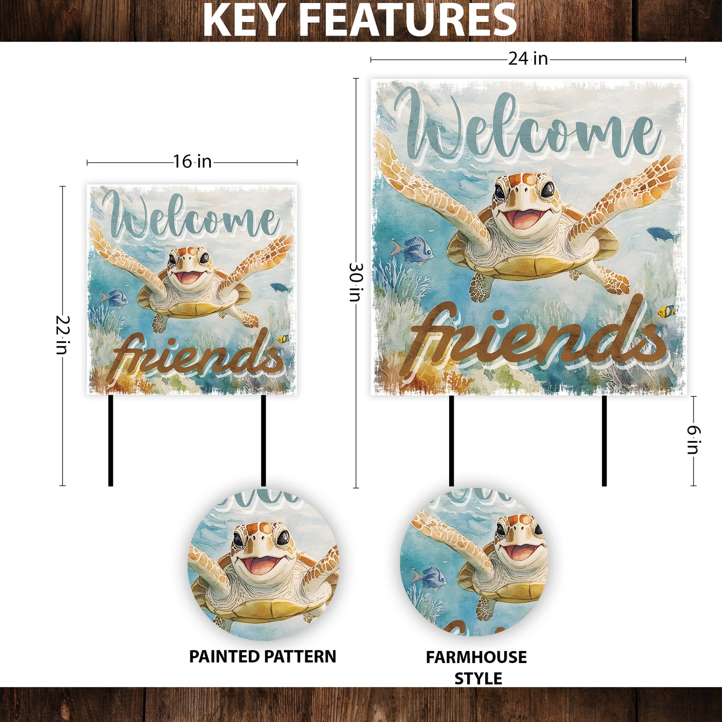 Ocean Turtle Garden Stake | UV Print | Coastal Welcome Sign for Garden Yard Decor | Beach Outdoor Decoration | 2 Sizes