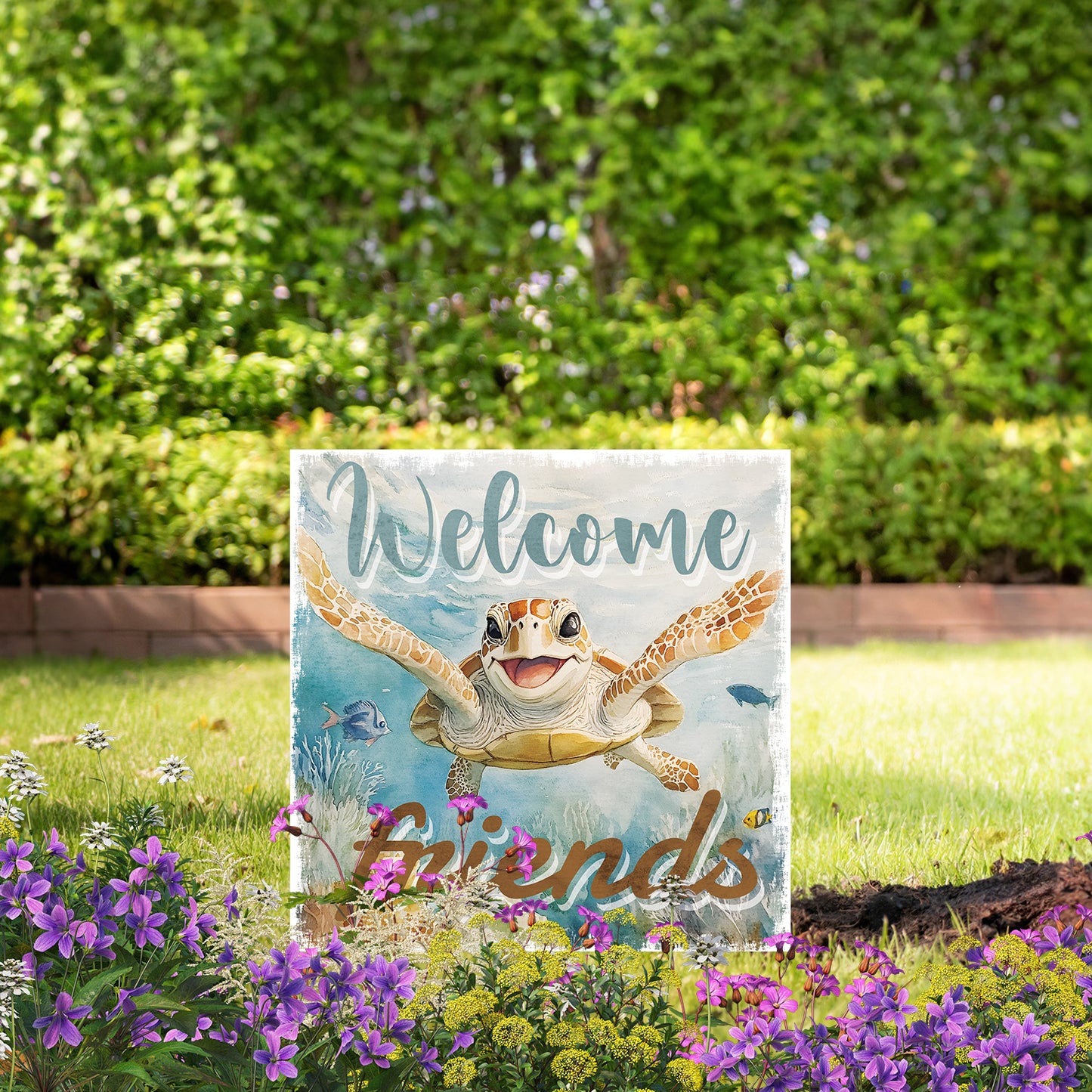 Ocean Turtle Garden Stake | UV Print | Coastal Welcome Sign for Garden Yard Decor | Beach Outdoor Decoration | 2 Sizes